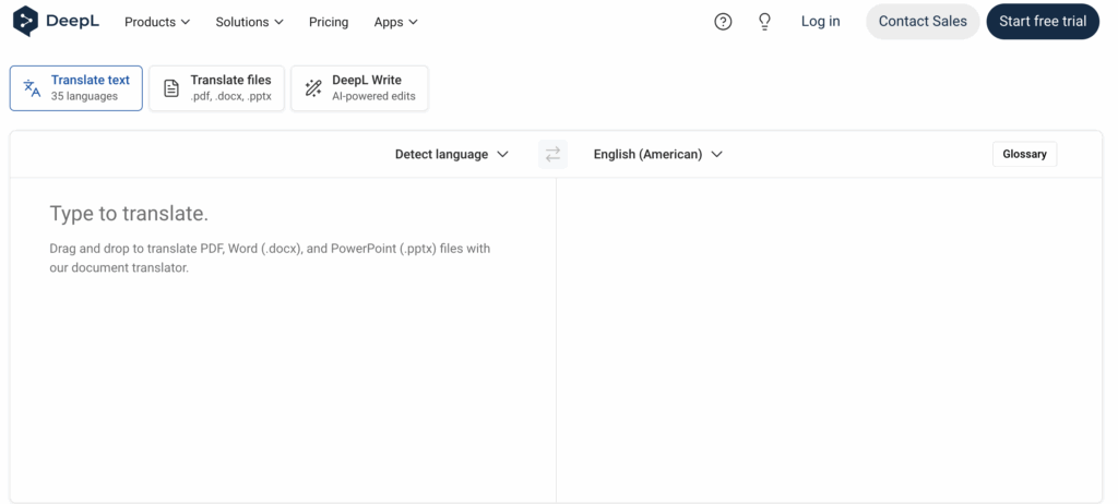 screenshot of deepl home page