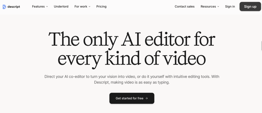 Descript homepage – VidAU.ai Descript homepage