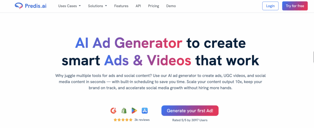 Pedis AI Homepage Screenshot of Predis AI Homepage. QuickAds