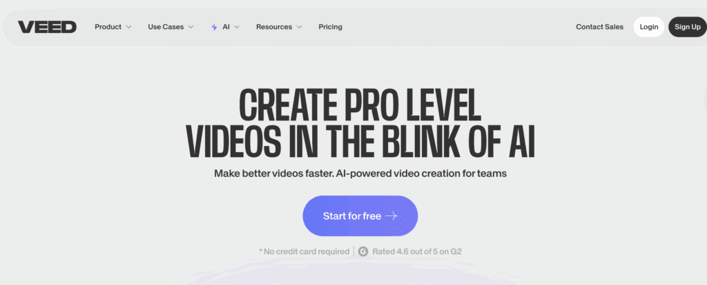 VEED homepage – VidAU.ai VEED homepage