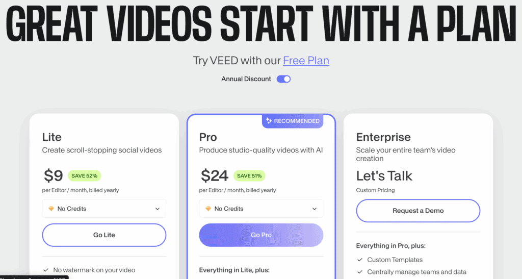 VEED pricing – VidAU.ai VEED pricing