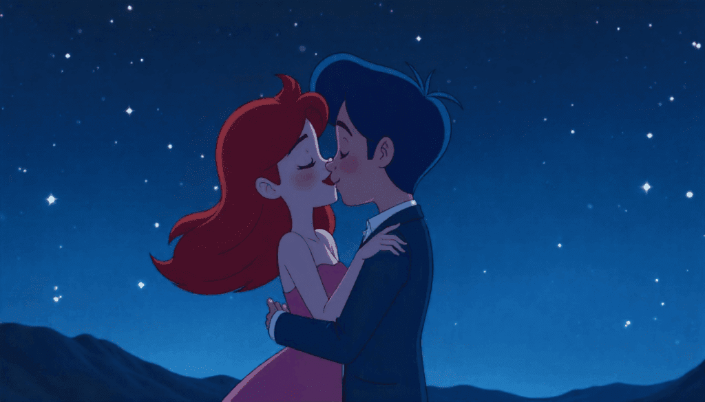 two characters kissing using an animated video maker