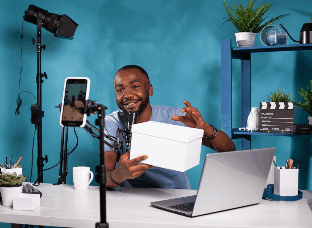 image – VidAU.ai Man creating solo content