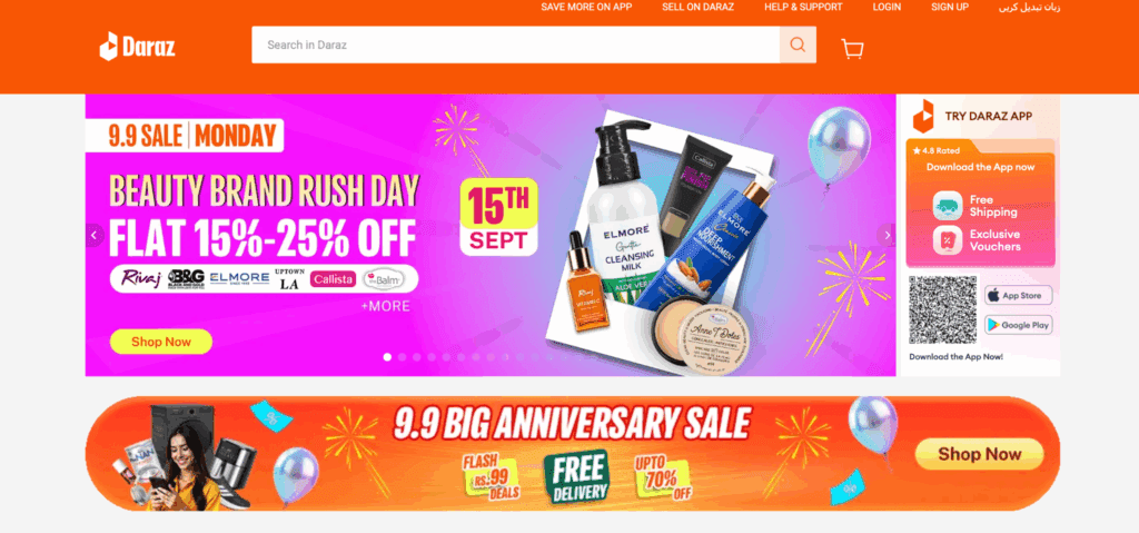 Daraz landing page on how to set up an account