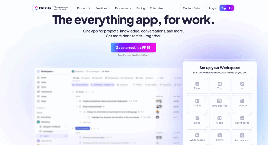 An image of ClickUp landing page
