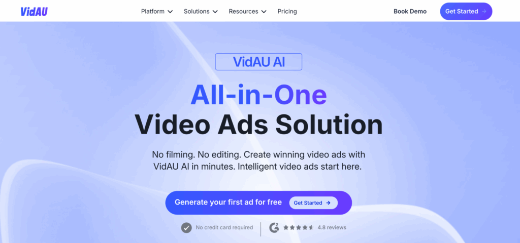 image – VidAU.ai An image of the VidAU AI landing page