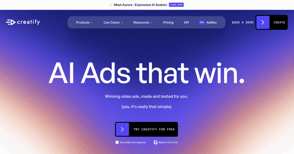 Creatify Image homepage – VidAU.ai Creative AI home page design