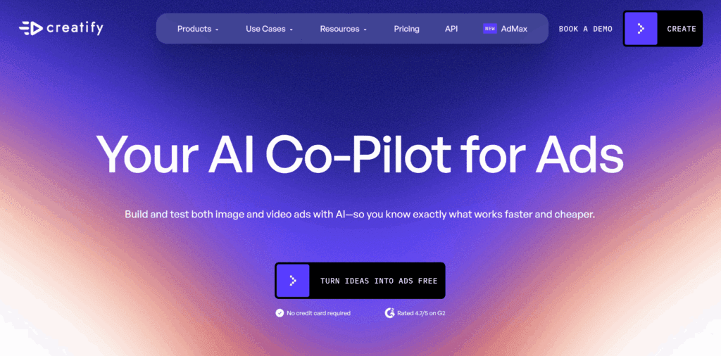 An image of Creatify AI landing page