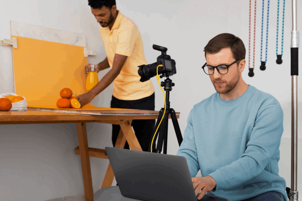 image – VidAU.ai A business owner reading CapCut reviews before checking out capcut pricing plans