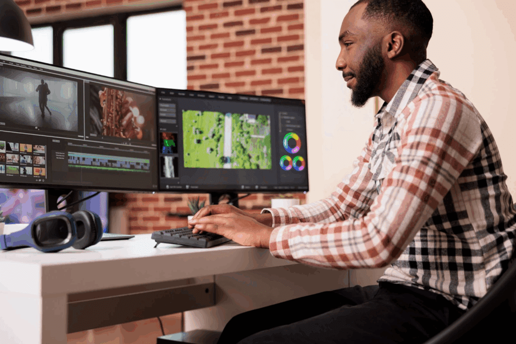 image – VidAU.ai A man using photo to video ai to create photos