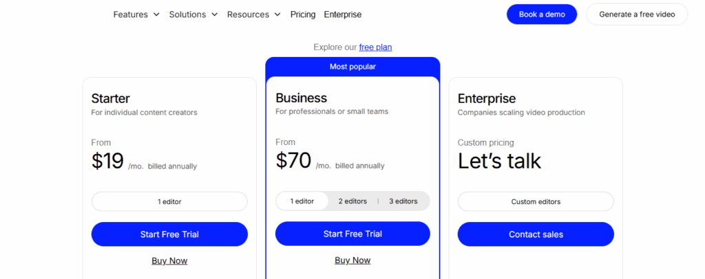 image – VidAU.ai Colossyan Pricing page