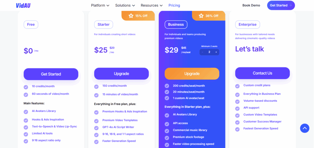image – VidAU.ai VidAU pricing plan