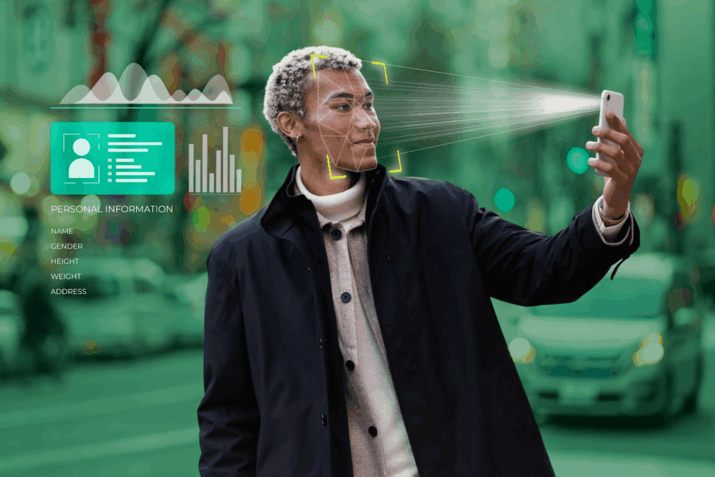  A man using an ai face rating app to take an ai attractiveness text