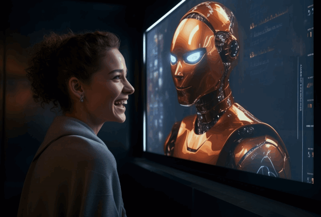 image – VidAU.ai A woman training a talking avatar generator to make photo talk