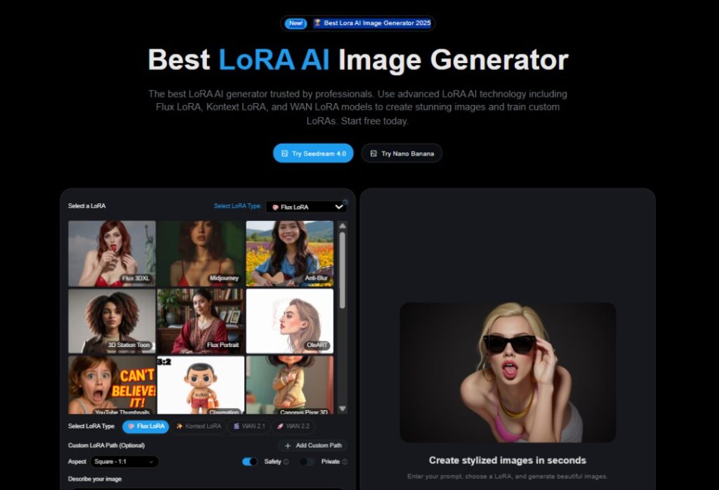  LoRA AI generator Home Page