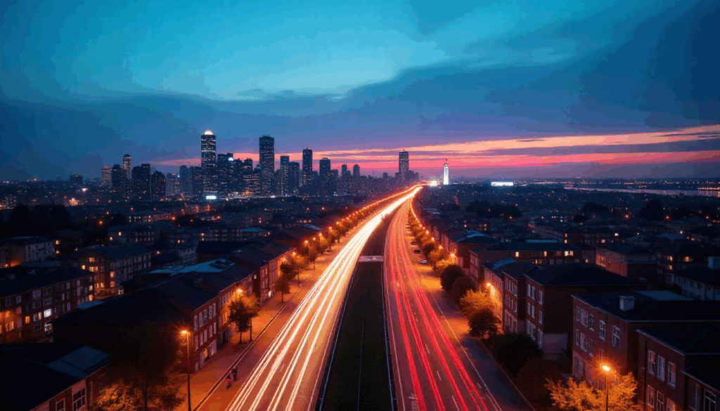 City skyline at twilight captured to show what is 4K resolution