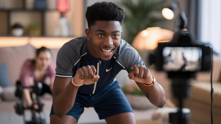 image of  man creating gym video for fitness for video ads