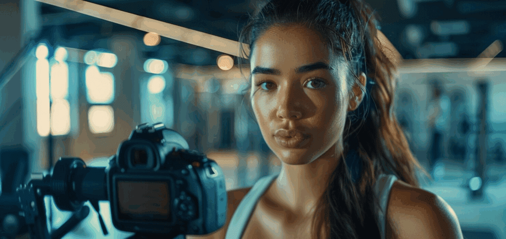 image – VidAU.ai image of a lady in gym - video maker