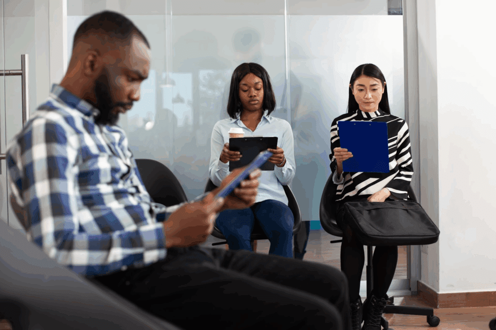 image – VidAU.ai New employees watching an onboarding video created with adobe express video editor
