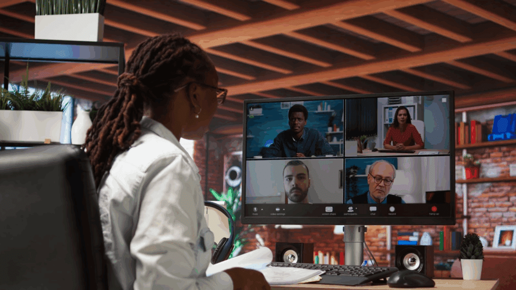 image – VidAU.ai A lady getting to know the company by watching a company culture video