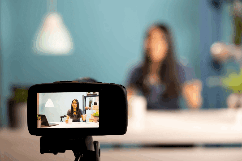 A lady creating a corporate video before discovering Biteable