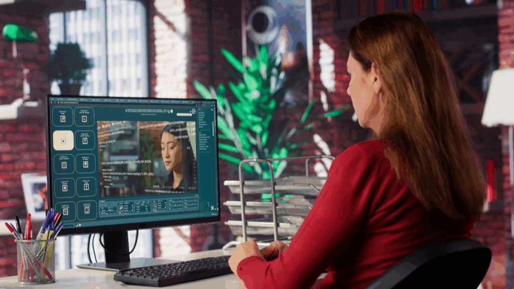 image – VidAU.ai A lady editing ugc a brand collab video