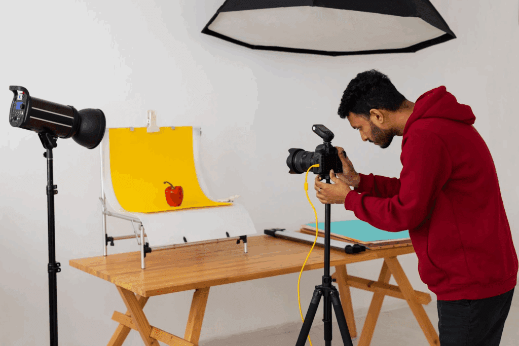 image – VidAU.ai A man working on his ecommerce product video