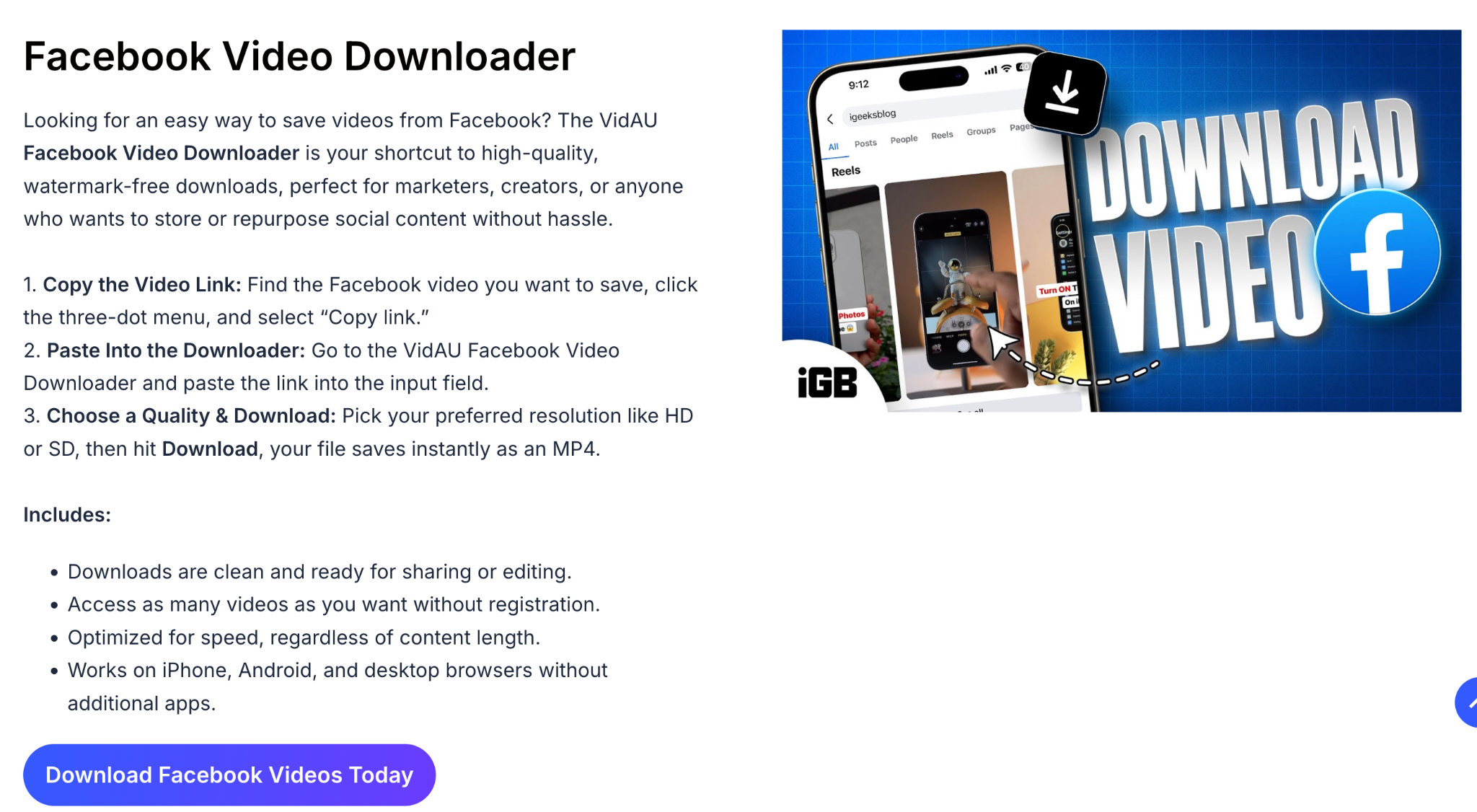 image – VidAU.ai facebook reel downloader