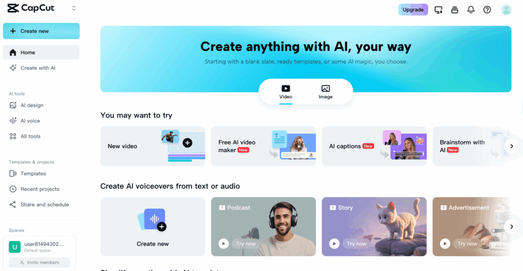 image of CapCut AI video generator interface – VidAU.ai image of CapCut AI video generator interface