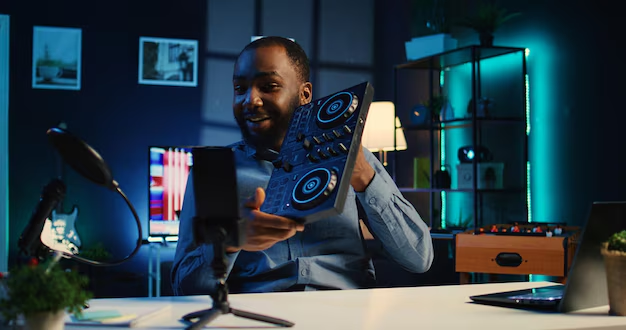 image – VidAU.ai Man Showing Audio Tools
