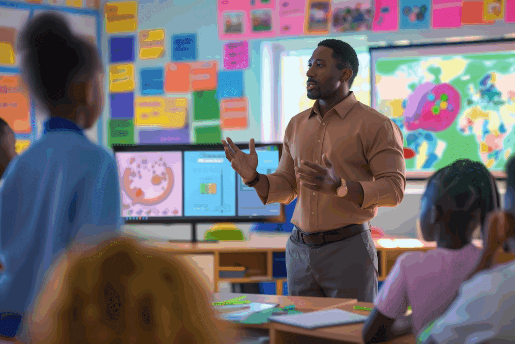A teacher sharing educational resources with his students with filmora tutorial videos