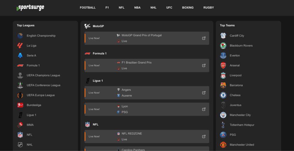 image of sports surge landing page