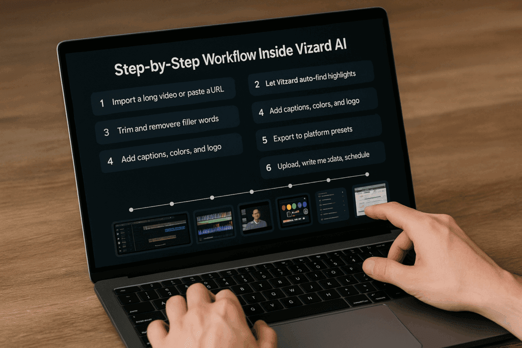 Step-by-Step Workflow Inside Vizard AI – VidAU.ai Step-by-Step Workflow Inside Vizard AI