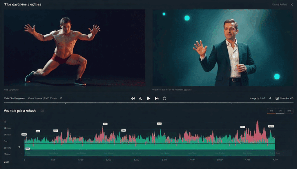 AI video editor showing side by side clips and subtitle timeline