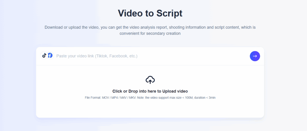 VidAU Video To Script Converter Page