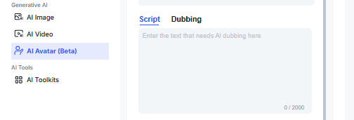 image – VidAU.ai image to add script or use dubbing