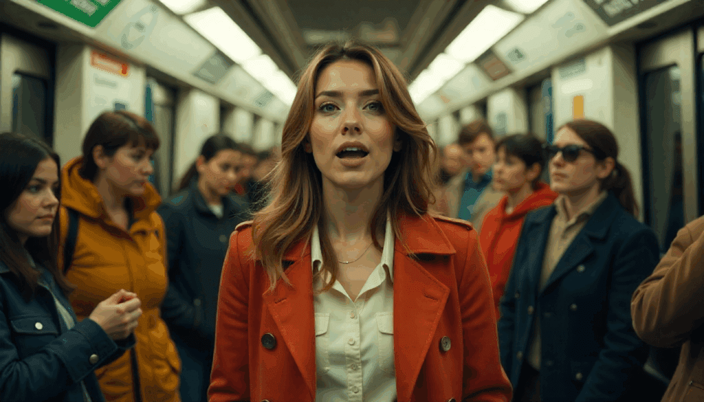 Cinematic shot of a woman in a crowd for a viral video