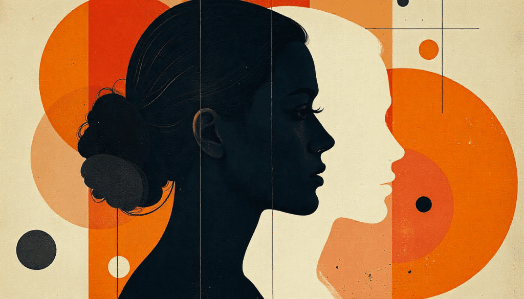 abstract masking cutout art showing two profiles, styled like a CapCut template