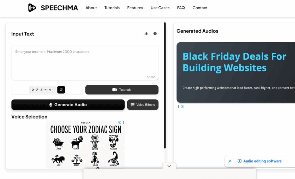 Speechma homepage showing text to speech tools