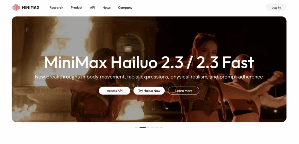 Minimax homepage showing text to speech tools