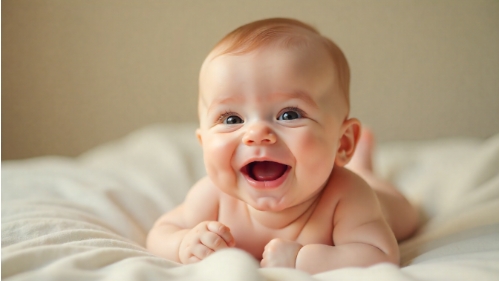 ai baby image of a smiling infant on a soft blanket