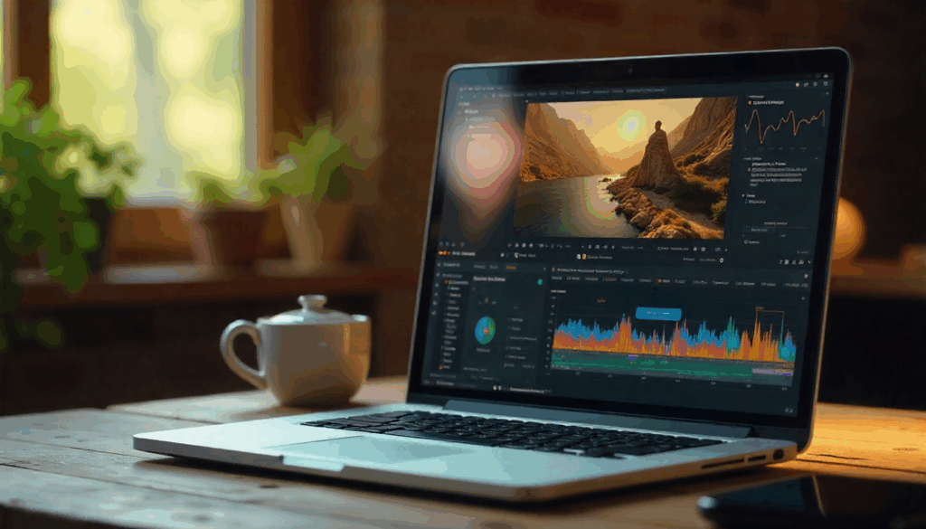 ai photo animator editing scene on a laptop