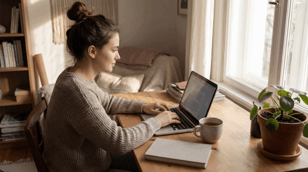 image – VidAU.ai Image of woman with lady typing