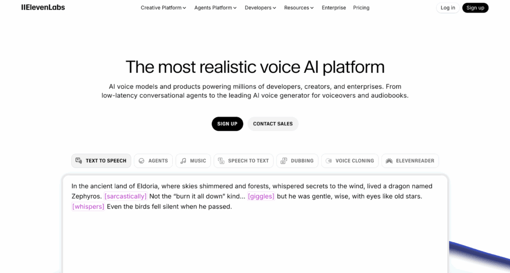 screenshot of ElevenLabs website homepage – VidAU.ai screenshot of ElevenLabs website homepage