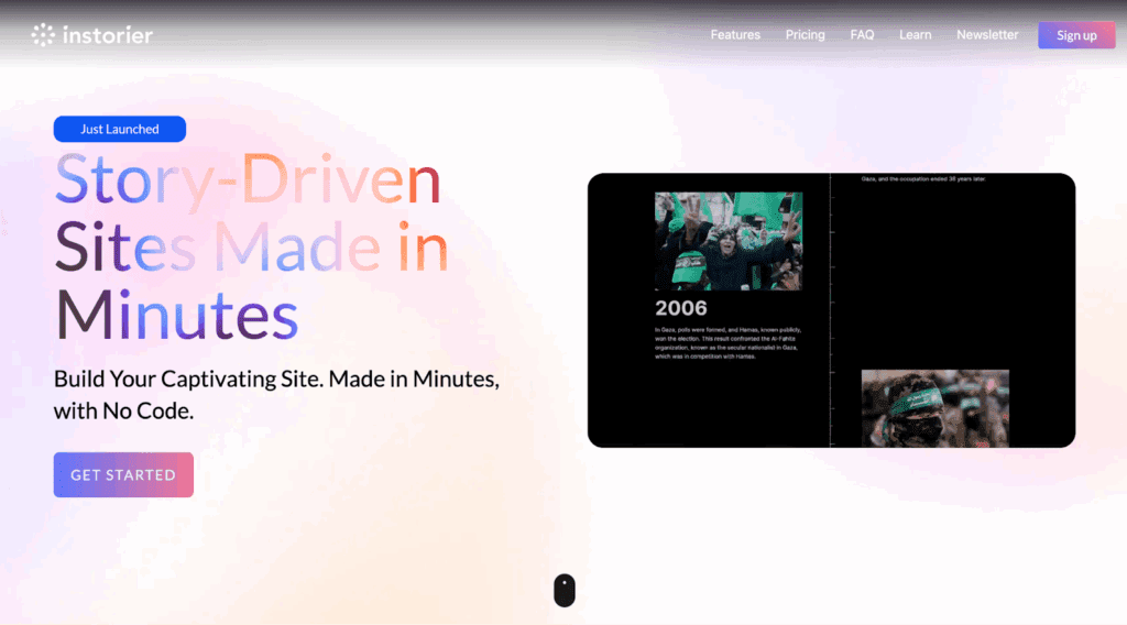 screenshot of instorier website builder landing page – VidAU.ai screenshot of instorier website builder landing page