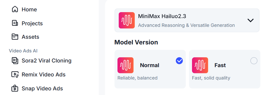 image – VidAU.ai MiniMax Hailuo 2.3 page