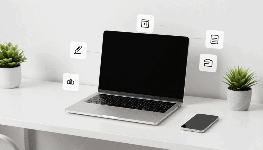 Content creation tools on a minimalist desk setup