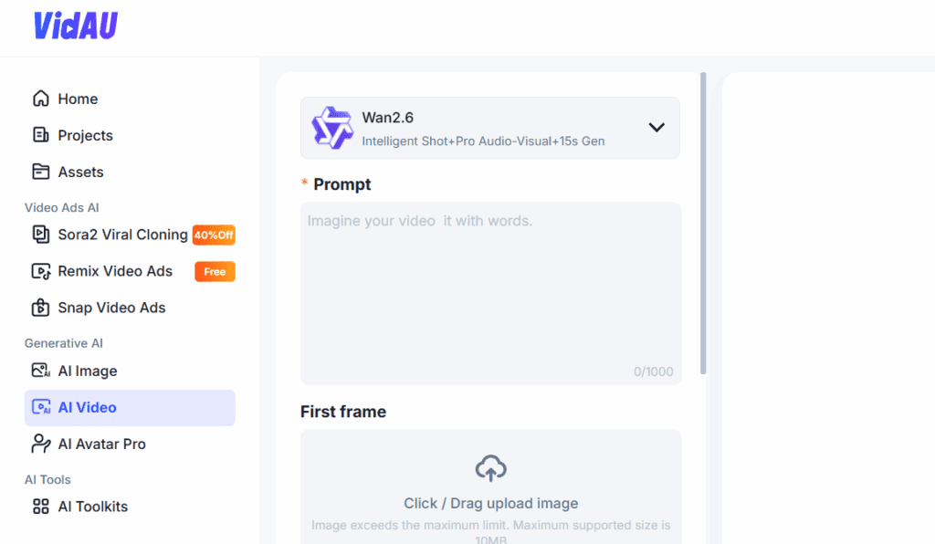 VidAU using wan 2.6 model