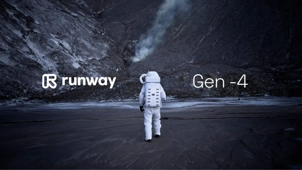 realistic image of an astronaut walking towards a mountain: Runway Gen-4