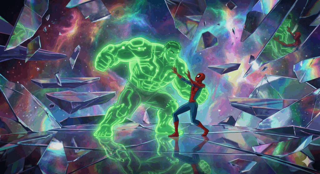 Hulk AI Animation beating Spiderman in the metaverse